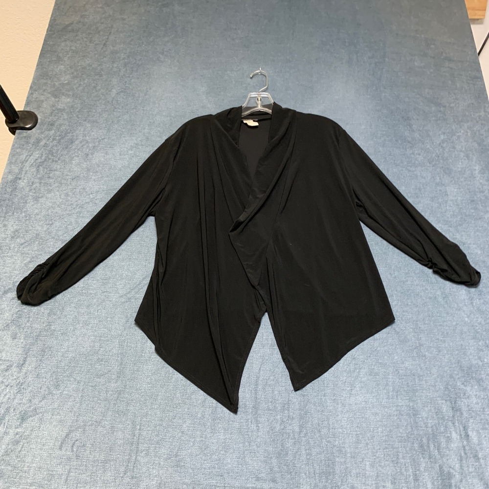 Michelle Lynn Cardigan Sweater Womens Large Black Stretch Shawl Lapel Open Front